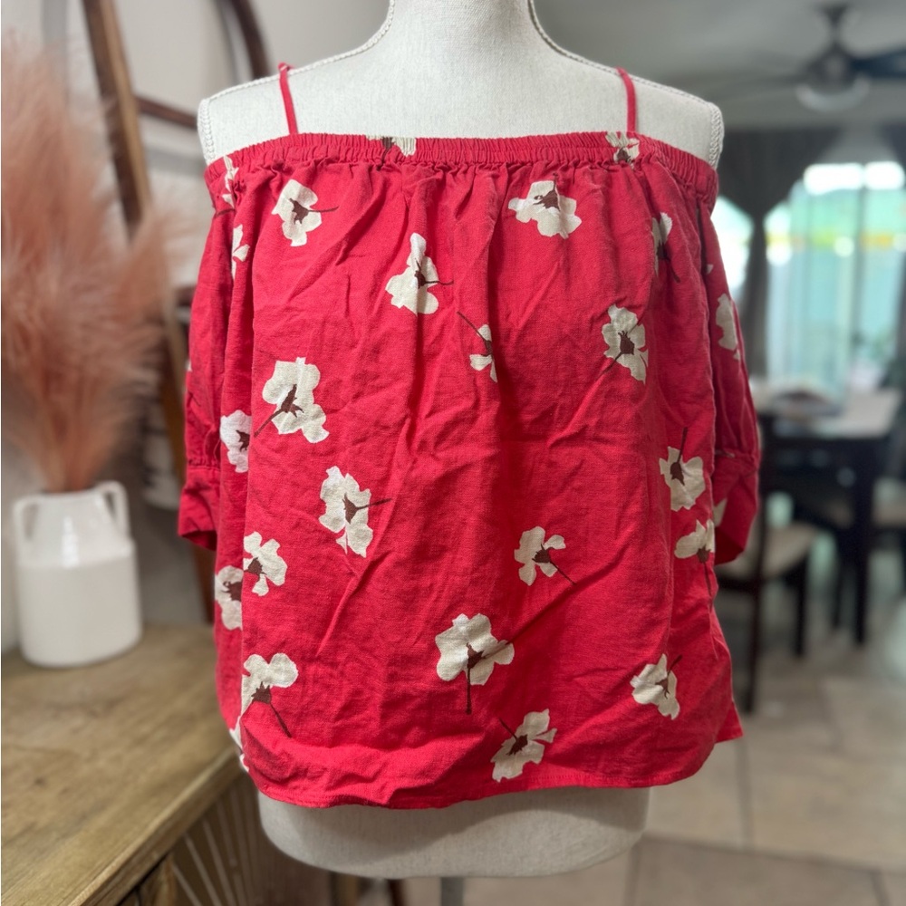 Universal Thread Pink Red Boxy Off-the-shoulder Smocked Blouse XL